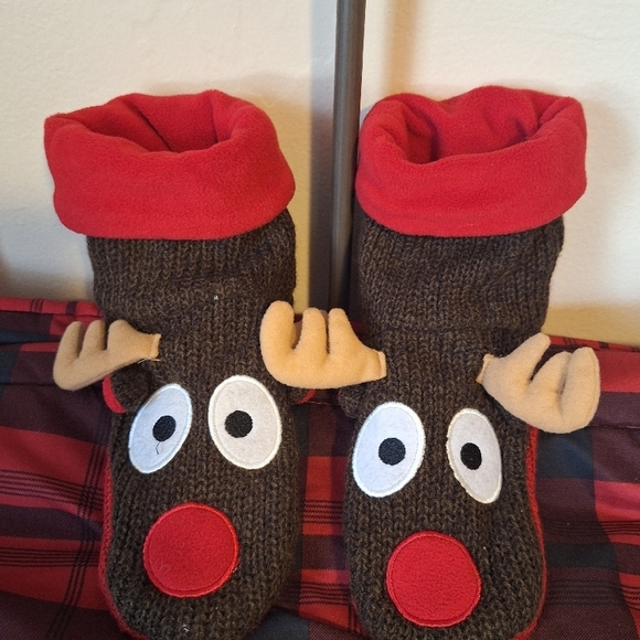 Lazy One Cozy Reindeer Slippers - Brown and Red - Picture 1 of 5